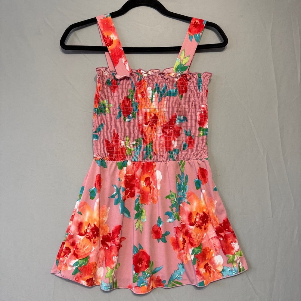 Vanilla Bay Womens Floral Fairy Boho Tank XS Pink Smocked Flowy Cottagecore NWT